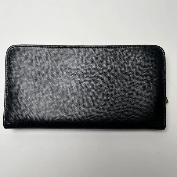 Tory Burch Wallet Womens Snap Closure Black Saffiano Leather Gold Logo 4.5"x8.5" - Picture 2 of 7